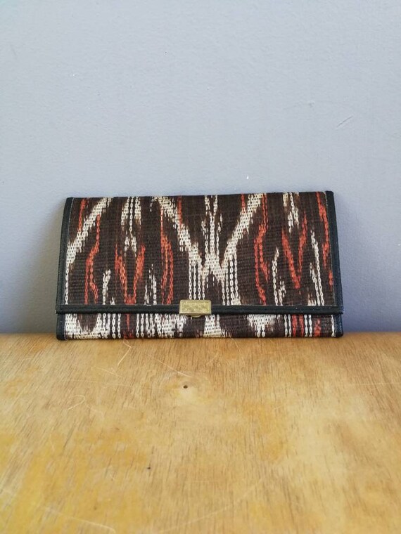 90s woven wallet / boho folk wallet / vintage coin purse / brown woven wallet / 90s coin wallet