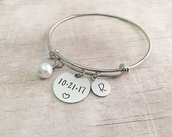 Personalized Wedding Date Bracelet for Bride - Bridal Shower Gift - Gift for Bride - Custom Wedding Gift for Bride - Date Bracelet