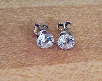 1 ctw Diamond Simulant Solid Sterling Stud Earrings. Round 5mm