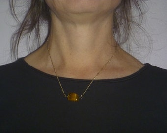 Tiger eye pendant on gold tone chain, ecofriendly necklace