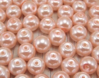 8mm Glass Pearls - Medium Pink - 50 pieces - Petal - Blush