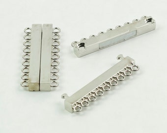Magnetic Clasp 9 rows Silver Plated Brass 2L x .75W