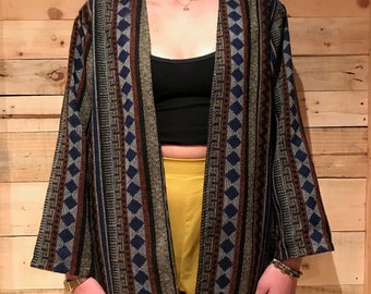 VTG Aztec Print Open Front Jacket
