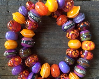 Lampwork Glass Beads, Colorful Glass Beads, Orange Glass Beads, Handmade Glass Beads, Italian Glass Beads, OOAK Beads, Lampwork Glass Set