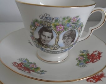 Vintage Queen Anne Royal Wedding Bone China Cup, Saucer, Plate Trio Set, Royal Marriage Prince Charles Diana