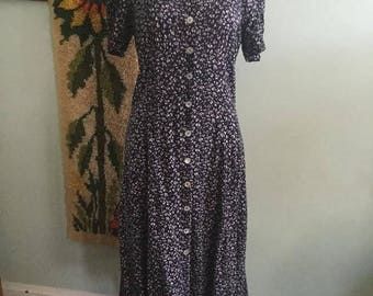 Vintage 90s grunge dark blue floral boho dress size medium