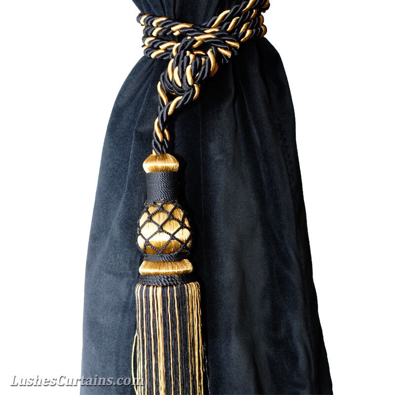 Download 1 Luxurious Handmade Gold Black Color Single Tassel Rope Tie