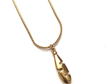 Vintage Monet Signed Gold Tone Abstract Modernist Geometric Tear Drop Pendant Necklace