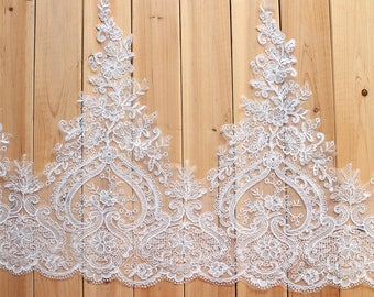 Sequins Venice Alencon Lace Trims Bobbin Lace Broderie Anglaise 54cm 21.2" Victorian Embroidered Wedding Lace Trimming White LL322