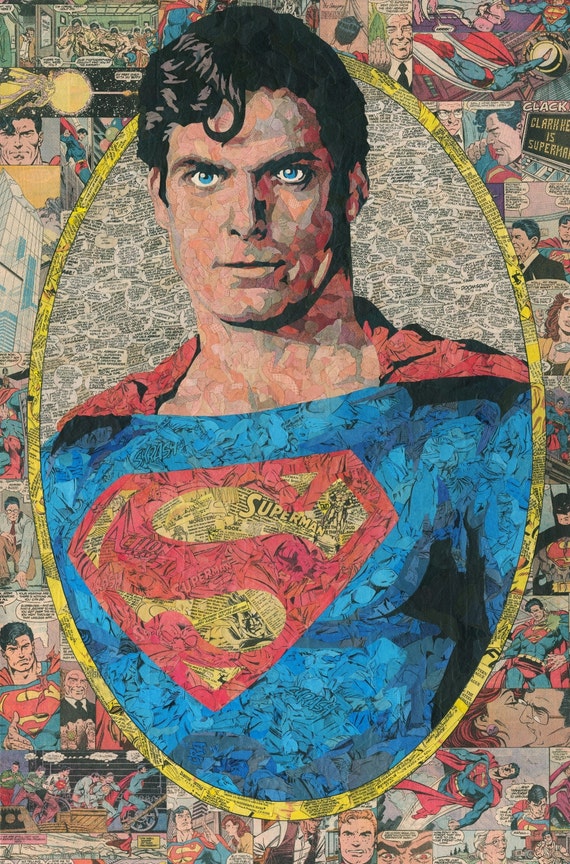 Christopher Reeve Superman Comic Collage giclee print