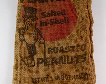 Vintage Planters Peanuts 1 lb 8 oz Burlap Bag - FREE SHIPPING