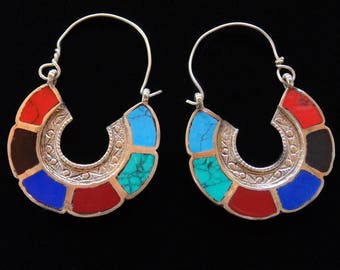 E6341 - Awesome Vintage Style Afghani Tribal Hoop Earrings - Boho Gypsy