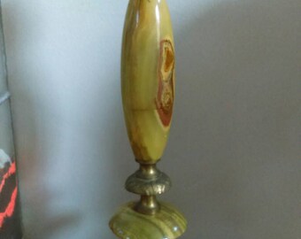 Vintage retro mid century green and orange onyx & goldtone table lamp Hollywood regency