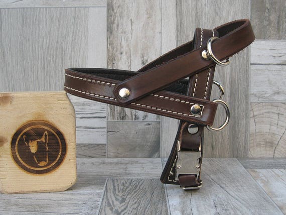 Leather Dog Harness, Brown Dog Harness, Comfort Soft Leather Dog Harness, Easy Walk Dog Harness, Adjustable Harness for Small and Large Dogs