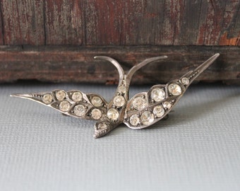 Victorian Silver Paste Swallow Brooch / Antique Wedding Brooch