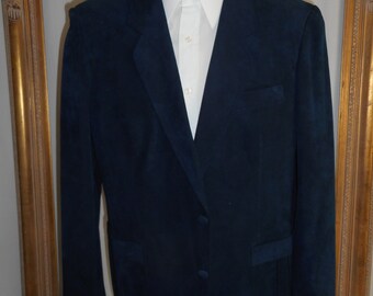 Vintage 1970's Princeton Navy Blue Faux Suede Sportcoat - Size 44