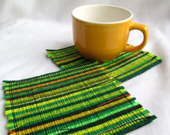 2 Green felt coasters Fabric coaster set Handmade drink coasters Summer party outdoors cup coasters Table coasters set Housewarming gift