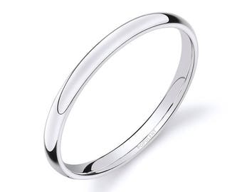 14k White Gold Band (2mm THIN) | PLAIN | Polished Rounded Dome + Comfort Fit | Men's Women's Wedding Ring Simple Thin
