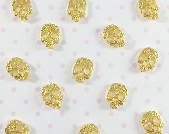 Small Skull Embellishments | Gold Skull Metal Cabochon for Nail Art & Crafts - 10pcs