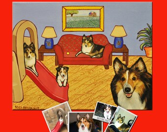 Custom Pet Portrait From Your Own Photos, 9 X12, Acrylic/Mixed Media on Gallery Wrapped Canvas