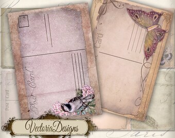 Postcard Papers ATC vintage images digital background instant download printable collage sheet VD0144