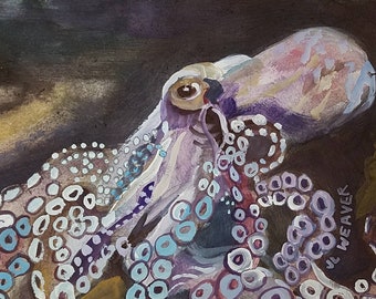 Octopus Original Watercolor and Gouache Painting