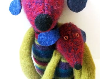 Recycled sweater soft Mama Dog and Puppy
