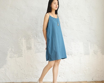 Women cotton and linen dress – Artistic loose vest-style dress