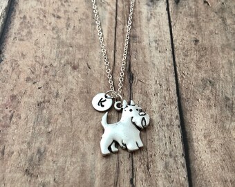 Scottish terrier initial necklace - Scottie dog jewelry, terrier necklace, scotty dog jewelry, terrier jewelry, silver scottie necklace