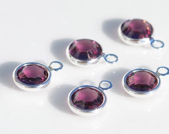 10 Amethyst Swarovski Silver Plated Birthstone Channel 6mm Charms SC2374