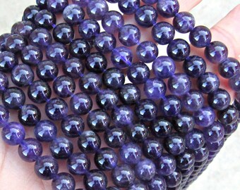 Amethyst beads, purple Amethyst, full strand, natural Amethyst 8mm, purple amethyst, 8mm round beads, jewelry supplies, mala beads, US