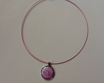 Sterling Silver, pink cherry blossoms badge