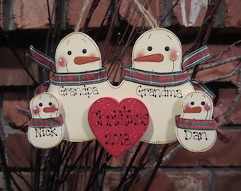 Personalized Snowman Family of 4: Personalized Snowman Family Ornament, Grandparent Ornament, Personalized Grandma Grandpa Christmas, Family
