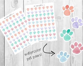 Pet Planner Stickers, Pet Paws, Watercolor Planner Stickers