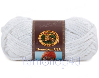 NEW YORK WHITE, White Hometown usa Lionbrand, Super Bulky White Yarn, Chunky Thick White yarn, 5 oz acrylic yarn, Made in usa