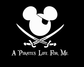 Pirate's Life For Me Mickey Mouse Or Minnie Mouse Inspired Iron On Vinyl Or Glitter Vinyl Heat T-shirt Transfer
