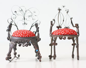 Vintage Miniature Chairs, Aluminum Dollhouse Chairs, set of 2