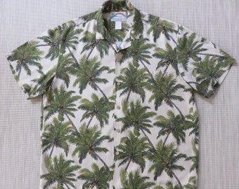 Hawaiian Shirt Men PARADISE FOUND Rockin' Palm Tree Aloha Party Shirt Tropical Island Print Surfer Style Camp - L - Oahu Lew's Shirt Shack