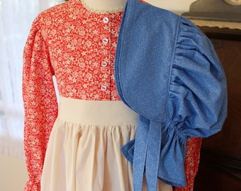 Girl's Mary Pioneer Dress w/ Half Apron and Bonnet Sizes 2-12