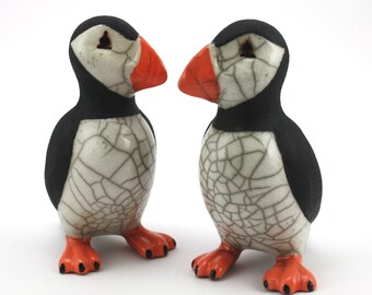 Standing puffin - small - ceramic raku fired sculpture