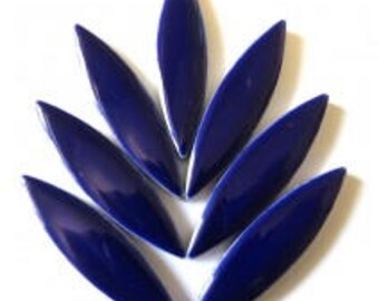 LARGE Cobalt Indigo Blue Glazed Ceramic Petal Leaves Elliptical Mosaic Tiles //Mosaic Supplies//Mosaic Pieces//Crafts