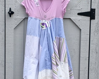Boho Dress- Upcycled Clothing, Gypsy Dress, Pixie Dress, Womens, Whimsical Dress, Spring Dress, Recycled Clothing, Shabby Chic Dress