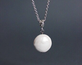 Big White Pearl Necklace Large Pearl Pendant Single Pearl Necklace White Baroque Pearl Necklace Pearl Jewelry Simple Pearl Necklace Gift