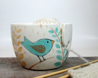Yarn Bowl Pottery Ceramic Knitting bowl Crochet bowl Knitter giftHand Painted Ready to ship