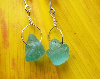 Earrings of Maui BONFIRE seaglass on sterling silver vines