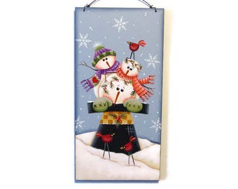 Hat Full of Snowmen Wall Hanging, Handpainted Wood Sign, Hand Painted Winter Home Decor, Wall Art, Tole Decorative Painting, B2