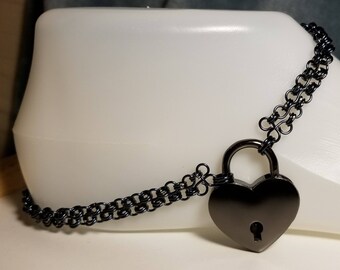 Locking anklet, purple and hematite