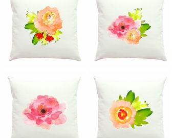 Floral Pillow Cover, Watercolor Pillows, Nature Pillow, Colorful Pillow, Pastel Throw Pillow, Abstract Art Pillow, 16x16 Zippered Pillow