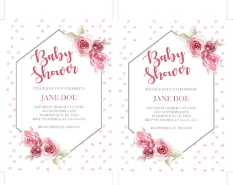 Rose baby shower invitation - 5x7