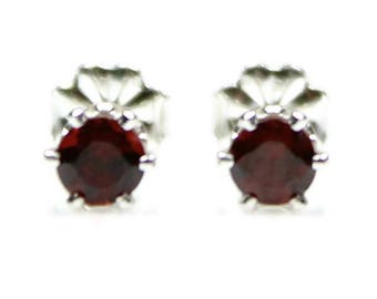 Red Garnet Stud Earrings Sterling Silver Garnet Post Earrings January Birthstone Round Gemstones Garnet Earrings Garnet Jewelry 4MM Round